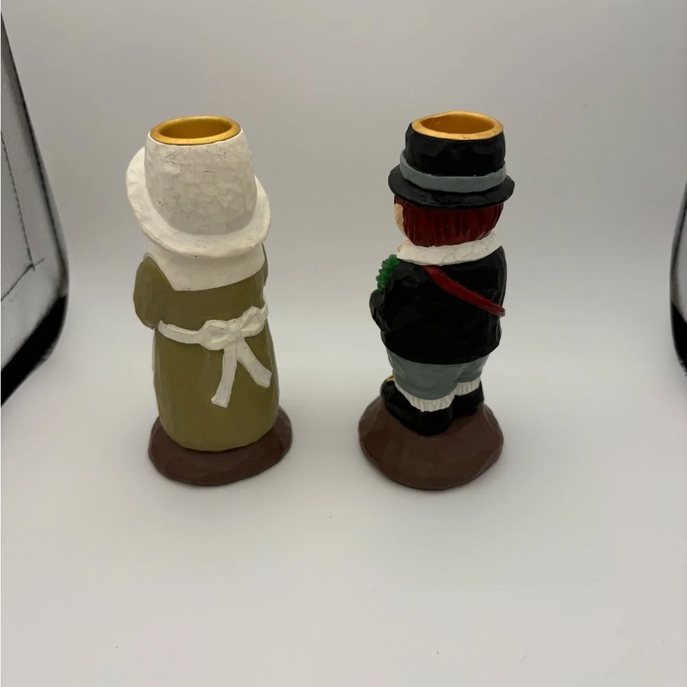 Vintage Resin Teleflora Thanksgiving Taper Candleholders • Pilgrim Couple - Picture 6 of 10